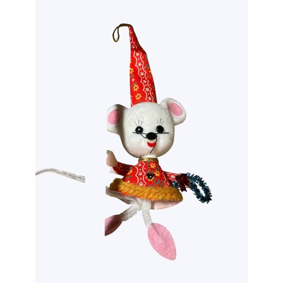 Vintage Christmas Mouse Ornament With Red and Yellow Outfit - Picture 7 of 9